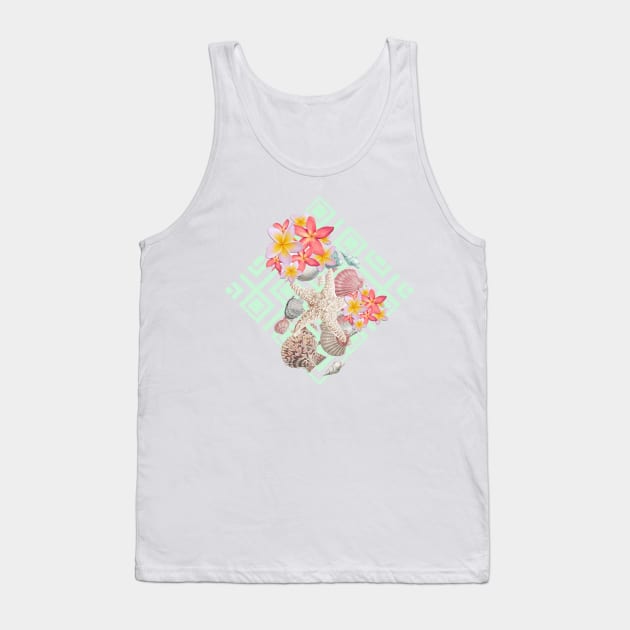 Modern tropical flowers seashells geometric design Tank Top by InovArtS